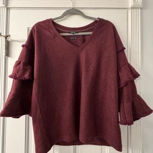 Miss Me Burgundy Ruffle Sleeve Blouse
